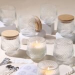 8 Pcs 7 OZ Clear Candle Jars for Making Candles, Ribbed Unique Candle Jars, Glass Jars with bamboo Lids and Labels for Candle Making Supplies, Container, Gift