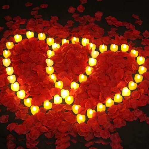 5147-mcdGL._SL500_.jpg 6000 Pcs Artificial Rose Petals + 72 Flameless LED Heart Tea Lights for Romantic Wedding Decor. - Image 3