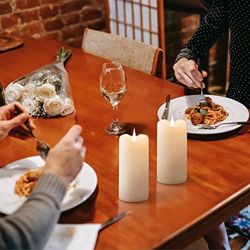514HrW97AEL._SL500_.jpg TECHLONG 3D Moving Flame Flameless Candles: Ivory LED Pillar, 1000+ Hours, Timer, Perfect for Weddings & Christmas, 3"x5" - Image 4