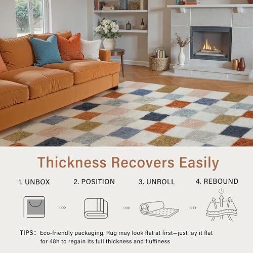 514trjKqtL._SL500_.jpg PureCozy 8x10 Checkered Rainbow Shag Rug – Washable, Non-Slip, Super Soft Carpet for Living Room & Bedroom Décor. - Image 6