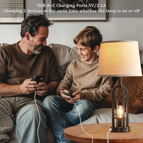 515r9dbtUfL._SL500_.jpg SRJJA Set of 2 Black Table Lamps - Farmhouse Style with USB A+C for Living Room & Bedroom End Tables - Image 3