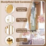 Fullvaseer 5-Arm Gold Candelabra Set of 4 with Acrylic Lampshade for Weddings, Birthdays, and Home Decor, 39.4'' Candle Holders for LED Taper Candles. - Image 4