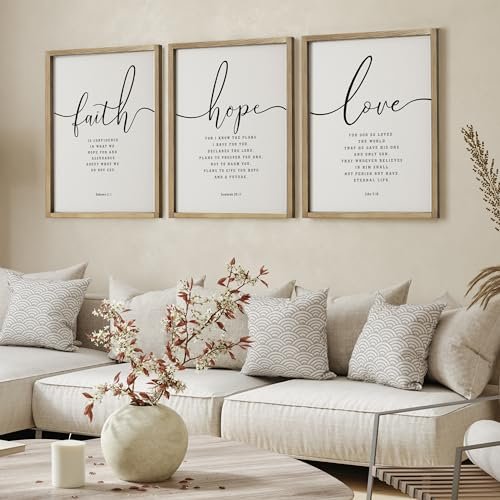516c7rZGppL._SL500_.jpg Houmury Set of 3 11"x14" Framed Farmhouse Bible Verses Wall Art for Christian Home Decor - Image 2