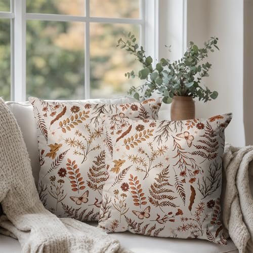 516jsTCo3WL._SL500_.jpg Burnt Orange Floral Pillow Covers, 20x20 Set of 2 – Autumn Wildflower Rustic Cushions for Fall Decor. - Image 3