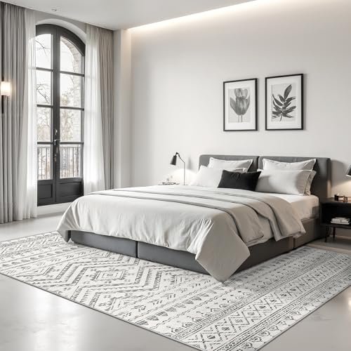 517Bs3lgxlL._SL500_.jpg Miukiki 8x10 Moroccan Area Rug: Washable, Non-Slip, Soft Indoor Carpet for Living Room, Bedroom, Dining Room (Grey) - Image 9