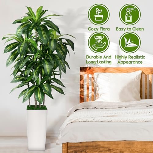 517GRCvwMmL._SL500_.jpg 5FT Artificial Dracaena Tree with White Planter - Perfect for Home & Office Decor, Ideal Housewarming Gift! - Image 6