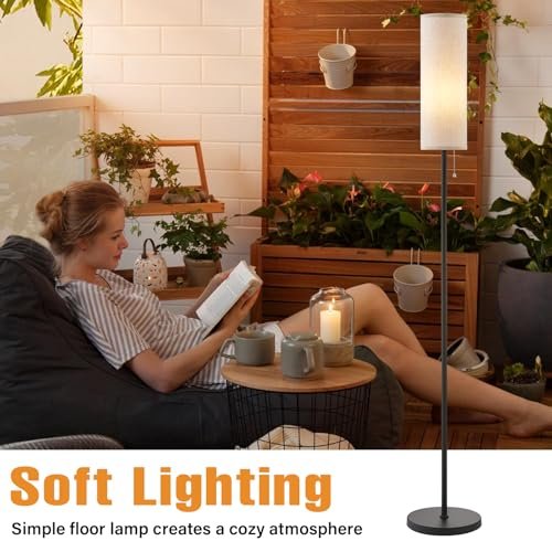 5185M7bJ2PL._SL500_.jpg Ambimall 64" Floor Lamp with Bulb - Beige Shade, Pull Chain Switch, Minimalist Design for Living Room & Bedrooms - Image 4