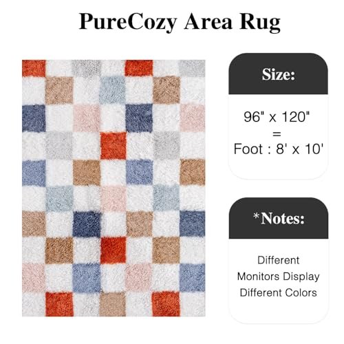 519r8nvuA-L._SL500_.jpg PureCozy 8x10 Checkered Rainbow Shag Rug – Washable, Non-Slip, Super Soft Carpet for Living Room & Bedroom Décor. - Image 3