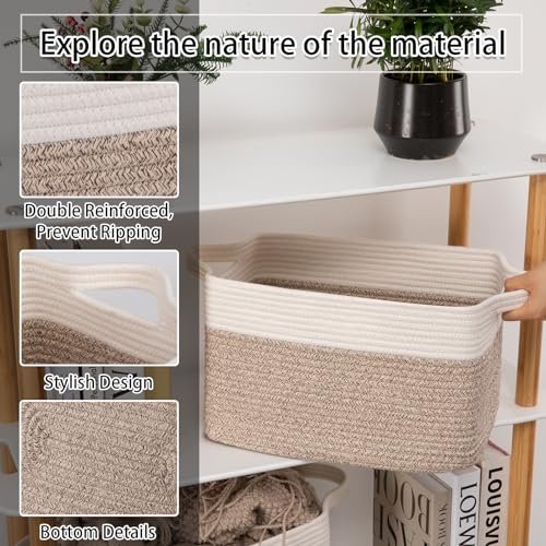 51AsSbsh1sL._SL500_.jpg OIAHOMY 3-Pack Storage Baskets: 13x9.85x8.7'' Woven Bins with Handles for Toy Storage & Stylish Home Decor, White & Brown - Image 4