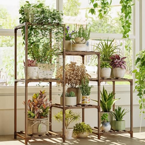 51AuSL1aqL._SL500_.jpg Bamworld 3-Tier Plant Stand - Indoor/Outdoor Wooden Shelf for Plant Display & Boho Decor. - Image 7