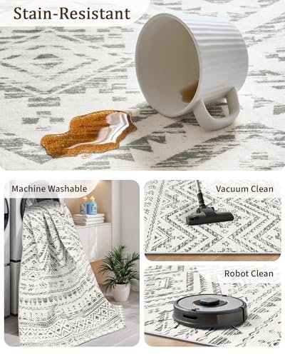 51B-UilBM3L._SL500_.jpg Miukiki 8x10 Moroccan Area Rug: Washable, Non-Slip, Soft Indoor Carpet for Living Room, Bedroom, Dining Room (Grey) - Image 4