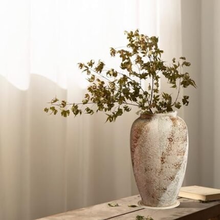 Prettidecor Rustic Ceramic 9.5 in Vase, Ceramic Vase for Home Decor, Living Room Decoration, Shelf Decor, Mantel, Dinner Table Office Decorations Flower