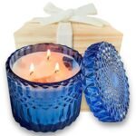 Healing Crystal Candle - 14oz Meditation Candles with Crystals Inside. Citrine, Lapis Lazuli, Clear Quartz. Manifestation Candle for Optimism, Abundance, Self-Knowledge, and Higher Awareness