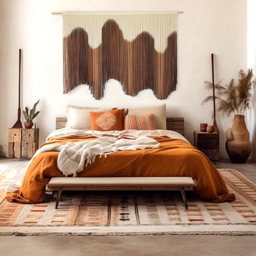 51Bum95T8ML._SL500_.jpg IOWER Large Brown Dip-Dyed Macrame Wall Hanging - Handmade Boho Fiber Art for Bedroom & Living Room (57"W x 39"L) - Image 3
