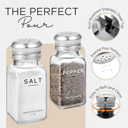 51CBE7Z435L._SL500_.jpg Brighter Barns Glass Salt and Pepper Shakers Set - Rustic Modern Kitchen Decor for Dining Tables. - Image 4