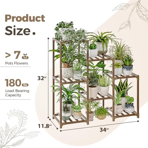 51CF3TZtKeL._SL500_.jpg Bamworld 3-Tier Plant Stand - Indoor/Outdoor Wooden Shelf for Plant Display & Boho Decor. - Image 6