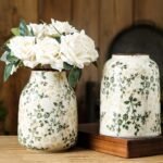 Green and Beige Vintage Chinoiserie Floral Vase - Rustic 7.8 Inch Ceramic Decor for Home, Office, and Grand Millennial Style. - Image 7