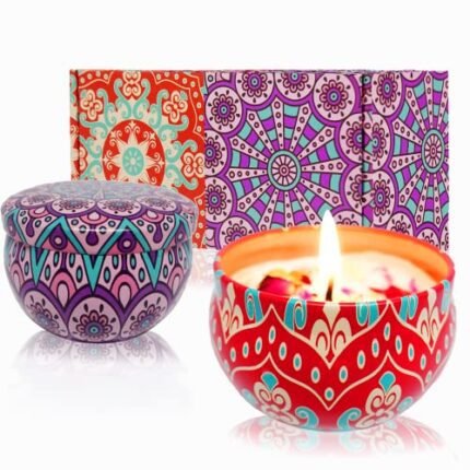 Scented Candles Gift Set - Aromatherapy Candle for Home, Portable Hotel Small Candles, Natural Soy Wax Tin Jar for Yoga, Bath, 2.5 Oz Long Lasting Time Gift for Women 2 Pack