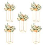 Fullvaseer 23.6inch Wedding Centerpieces for Tables,5pcs Gold Centerpieces,Tall Column Geometric Floral Vase for Birthday Party Event Table Decoration(Gold,23.6inch)