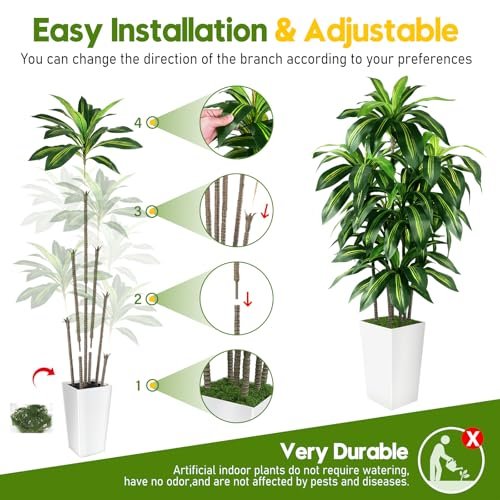 51DeHP1-qwL._SL500_.jpg 5FT Artificial Dracaena Tree with White Planter - Perfect for Home & Office Decor, Ideal Housewarming Gift! - Image 5