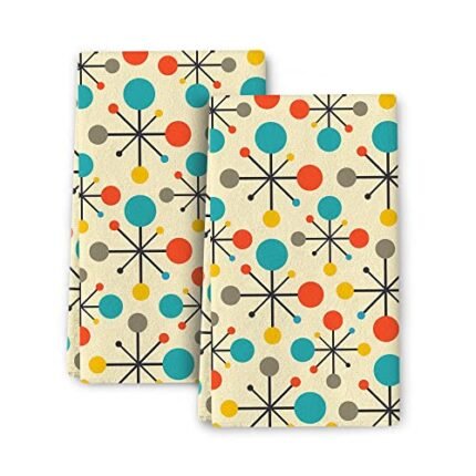 Mid Century Fifties Modern Atomic Retro Colors Kitchen Dish Towel Set of 2 Soft Absorbent Decorative Hand Towels Yellow Tea Towels Farmhouse Bathroom Holiday Home Decor 16"x24"