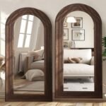 ZHUNFA 71x32 Arched Full-Length Mirror with Solid Wood Frame for Bedroom & Living Room, Brown Finish. - Image 6
