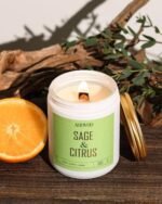 AOOVOO Sage Citrus Candle - 9oz Wood Wick, 50-Hour Burn Time, Natural Soy Scented Candle for Home - Image 2