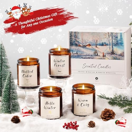 51FqxDNCd3L._SL500_.jpg Christmas Scented Candle Gift Set β 4 Winter Soy Candles: Apple Cinnamon, Fir Balsam, Mulled Cider, Sandalwood. Perfect Holiday Gifts for Her! - Image 5