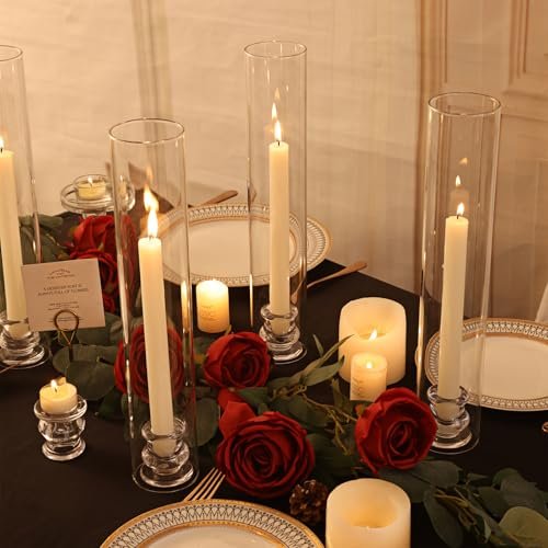 51GFkUPr3HL._SL500_.jpg Volens Hurricane Glass Candle Holders - Set of 6, 14" Tall with Windproof Covers for Taper Candles. Perfect for Weddings & Home Decor. - Image 2