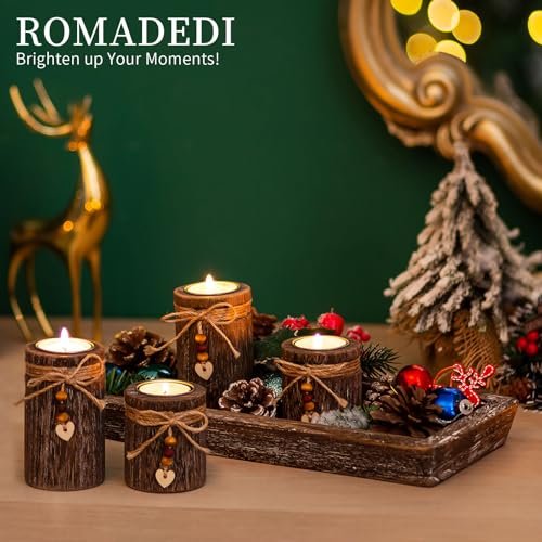 51GepU8VeCL._SL500_.jpg Boho Wooden Tray Candle Holder Set: Romadedi Farmhouse Coffee Table Decor with 4 Tealight Holders. - Image 8