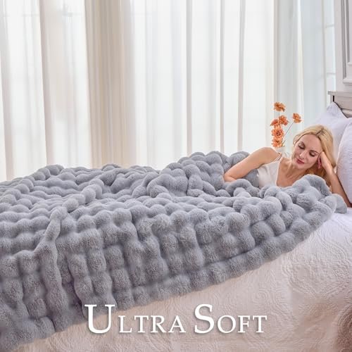 51H12OQVSqL._SL500_.jpg BENVWE Soft Fluffy Faux Fur Throw Blanket, Luxurious Light Grey Minky, 63" x 80", Perfect Cozy Gift for Women - Image 3