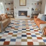 PureCozy Checkered Rug 8x10 for Living Room, Modern Rainbow Shag Rug Washable Non-Slip Large Area Rug Super Soft Indoor Fuzzy Carpet Fluffy Rugs for Bedroom Home Aesthetic Decor