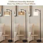 Arc Floor Lamp for Living Room: 3 Color Temperatures, Remote-Controlled, Dimmable Bulb, Boho Style with Rattan Shades - Image 5