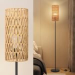 Ruiever Farmhouse Rattan Floor Lamp: Modern Black Standing Lamp with 3-Color LED Bulb and Foot Switch - Image 6
