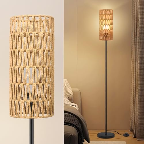 51HYlaB-5TL._SL500_.jpg Ruiever Farmhouse Rattan Floor Lamp: Modern Black Standing Lamp with 3-Color LED Bulb and Foot Switch - Image 6