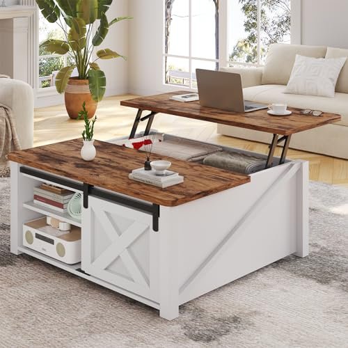 51HtR6VRWNL._SL500_.jpg SEDETA 31.5" Lift Top Coffee Table: Farmhouse Design with Large Hidden Storage & Adjustable Shelves, White - Image 9