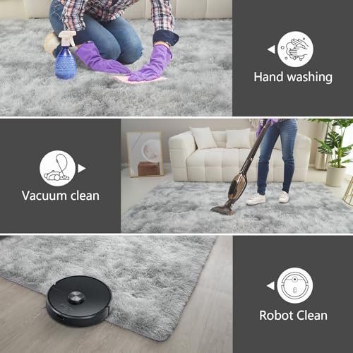 51HtpWOVp9L._SL500_.jpg Ultra Soft 5x8 Shag Area Rugs for Bedroom & Living Room, Fluffy Tie-Dye Grey Indoor Carpet for Kids’ Rooms & Nursery Decor. - Image 8