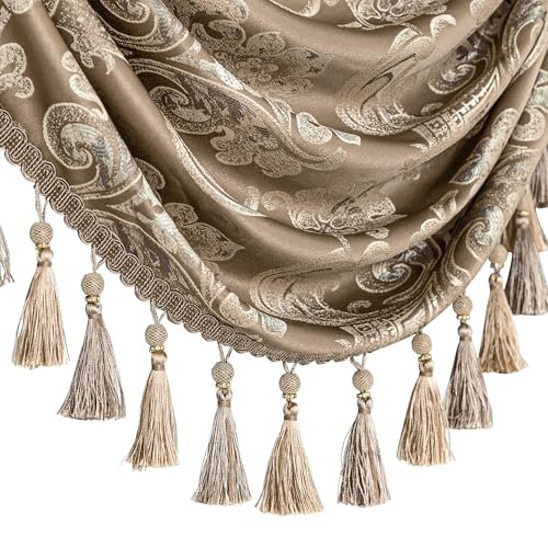 51HxGaMTL._SL500_.jpg Loom and Mill Luxury Waterfall Valance - Elegant Jacquard Curtain with Tassels for Living Room, Bedroom (Light Coffee, 79" W, 1 Panel) - Image 5