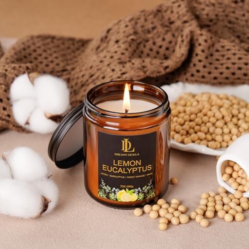 51I2kKFJtDL._SL500_.jpg Lemon Eucalyptus Scented Soy Candle in Amber Jar – Perfect Gift for Men & Women, 7oz - Image 3