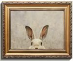 Uniro Vintage Gold Framed Wall Art, Easter Bunny Wall Art Decor, Neutral Rabbit Canvas Oil Painting Poster for Rustic Easter Décor, Vintage Home Decor Animals Artwork Prints Wall Decor for Kids Room, Living Room, Bedroom or Festive Spaces - 9x12inch