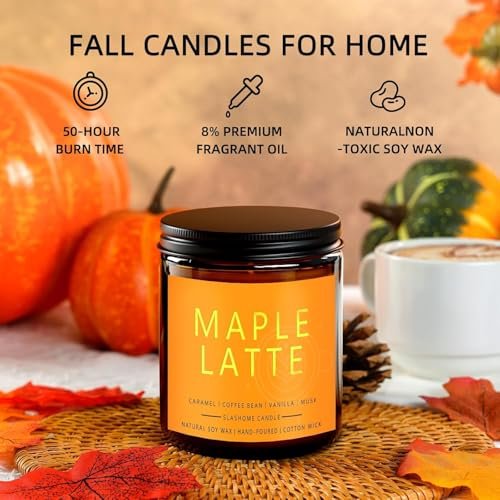 51IfN3ud1ML._SL500_.jpg Fall Candles Set - 4 Natural Soy Wax Candles with Autumn Scents: Hellofall, Pumpkin Spice, Apple Cider & Hot Cocoa. Perfect Gift! - Image 4