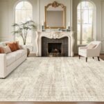 Soalmost 9x12 Area Rugs for Living Room, Non Slip Machine Washable Vintage Rugs, Low Pile Lightweight Large Rug for Bedroom, Dining Room, Home Office Beige