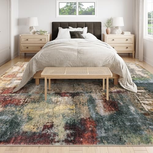 51K1T0xphgL._SL500_.jpg Lahome Modern Abstract 9x12 Area Rug: Washable, Low-Pile, Non-Slip Red Carpet for Bedroom & Dining Room Decor. - Image 2