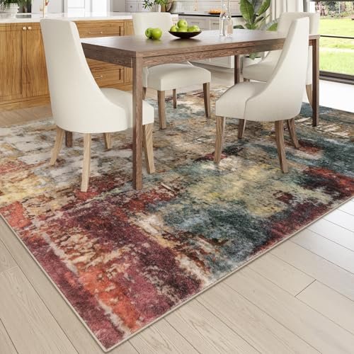 51K6l9MvKHL._SL500_.jpg Lahome Modern Abstract 9x12 Area Rug: Washable, Low-Pile, Non-Slip Red Carpet for Bedroom & Dining Room Decor. - Image 6