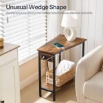 HOOBRO Wedge End Table with Charging Station, Rustic Brown Triangle Accent Table for Small Spaces - Image 6