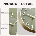 Roymnie 8-Inch Green Silent Wall Clock – Modern Battery-Operated Non-Ticking Decor for Kitchen, Office, Bathroom, Bedroom (Gold) - Image 9