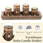 Boho Wooden Tray Candle Holder Set: Romadedi Farmhouse Coffee Table Decor with 4 Tealight Holders. - Image 6