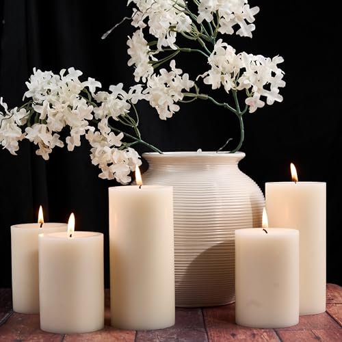 51MtpJ7SIeL._SL500_.jpg Set of 6 Unscented Ivory Pillar Candles - 2.8x4 inches, Dripless & Smokeless, 50-Hour Burn for Home, Christmas & Dinner Decor. - Image 9