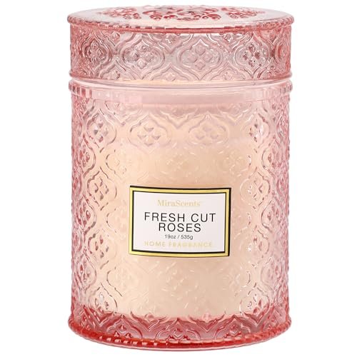 Rose Scented Candles - Luxury Pink Decorative 19oz Soy Wax Rose Scented Candles, Mothers Day Candles Gifts for Women, Pink Luxury Large Decorative Candle in Glass, 19oz Natural Soy Wax for Home