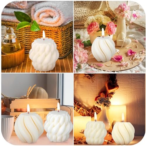 51N5B0fHGL._SL500_.jpg Threlaco 2-Pack Large Handmade Knot Ball & Swirl Pillar Candles - Scented Soy Wax for Home Decor & Gift - Image 6